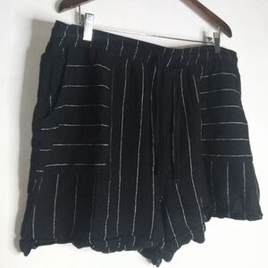 Time And Tru XXL Linen Shorts High Waist Drawstring Black/White Striped